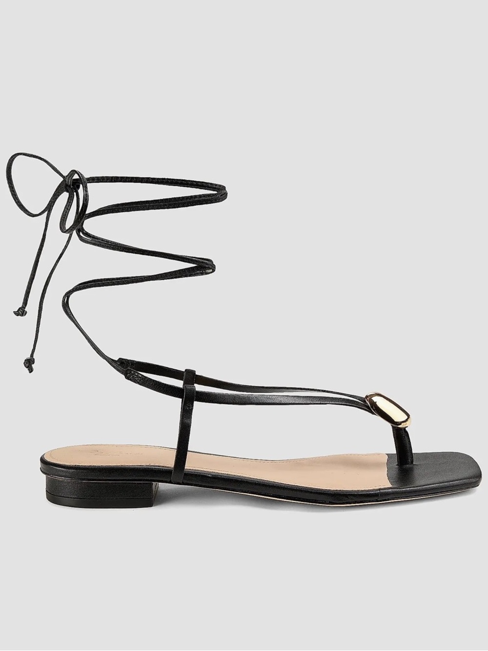 Strappy Black Lace-Up Toe-Ring Sandals with Gold Accent